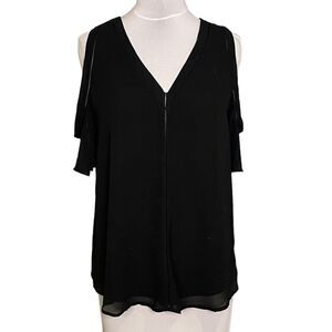 Pookie & Sebastian Black Cold Shoulder Blouse Medium NYE New Year's Eve Top